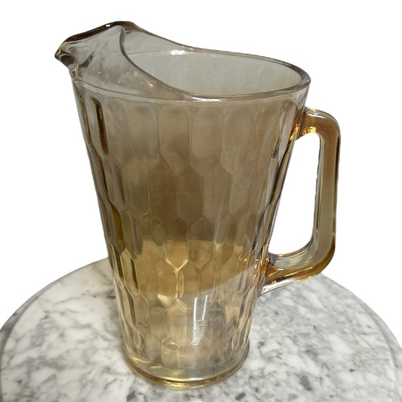 Vintage Jeanette Marigold Carnival Glass Hex Optic Pitcher and Tumblers - Picture 2 of 13